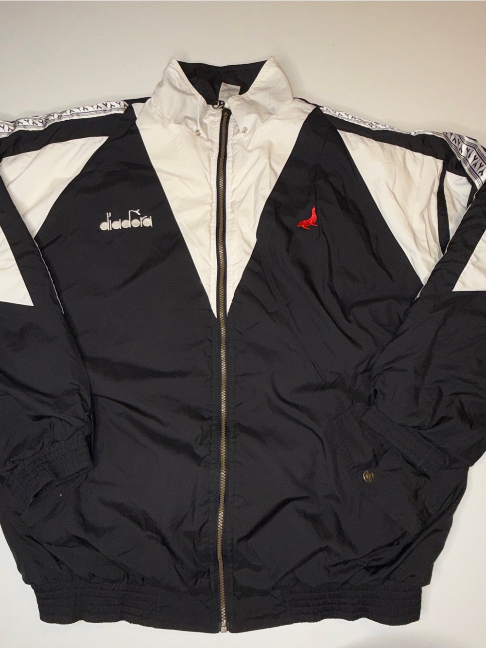 Diadora vintage 90’s Black & White Windbreaker Jacket with Red Logo